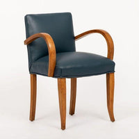 Antique Art Deco Maple Bentwood and Blue Leather Dining Chairs 1930s