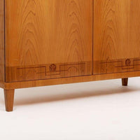 Antique Art Deco Swedish Elm Wood Cabinet with Inlay, 1940s