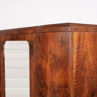 Antique Art Deco Burl Wood Mirrored Armoire Cabinet, 1930s