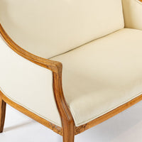 1940s Antique French Art Deco Two-Seat Loveseat Sofa Cream Upholstery