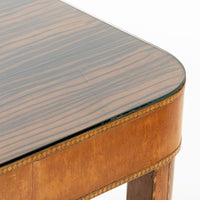 Antique Art Deco Macassar Ebony Wood Dining Table with Glass Top, 1940s