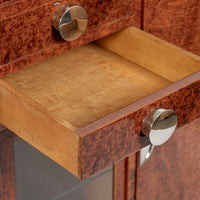 French Art Deco Amboyna Burl Sideboard or Bar Cabinet with Marble Top, Circa 1930