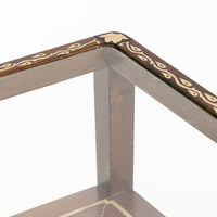Antique French Art Nouveau Small Handpainted Mahogany Wood & Glass Side Table