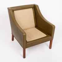 Mid Century Danish Green Leather Lounge Chair by Borge Mogensen