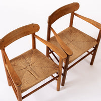 Mid Century Danish Wood & Rush Wicker Dining Chairs
