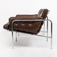 Vintage Mid Century Brown Leather Loveseat Sofa 1970s