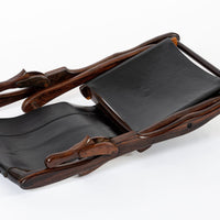 Mid Century Rosewood & Black Leather Folding Lounge Chair by Don Shoemaker