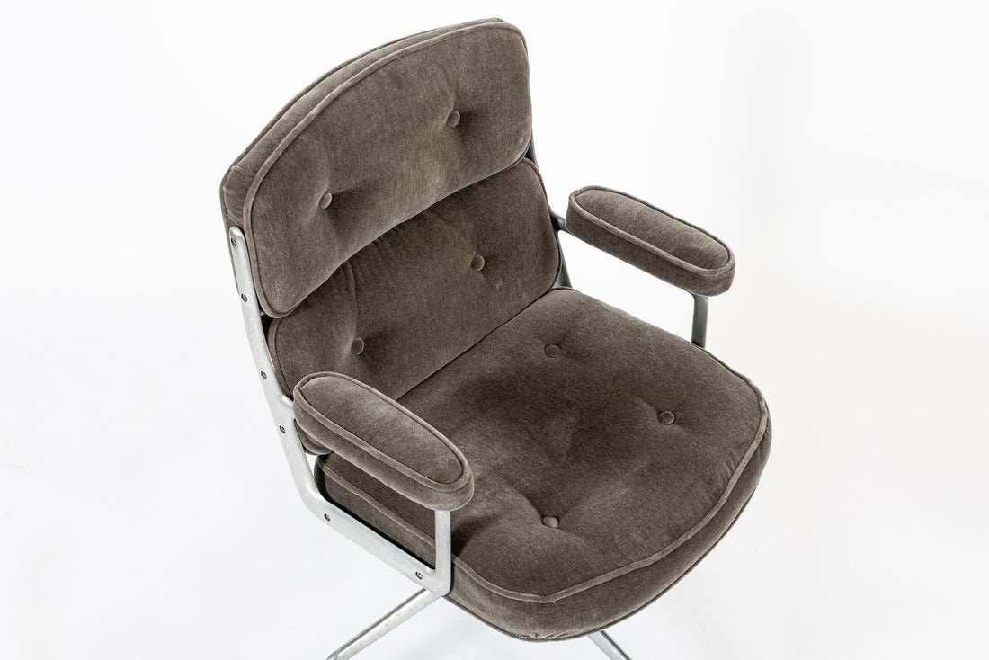 Vintage Eames Time Life Gray Velvet Office Chair Herman Miller 1978