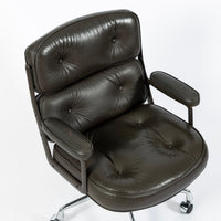 Eames Time Life Executive Lobby Chair for Herman Miller, Dark Gray Leather Office Desk Chair, 1988