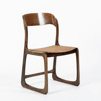 Mid Century Modern French Wood & Cane Wicker Chairs by Baumann