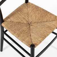 Vintage Mid Century Black Wood and Rush Wicker Dining Chair