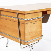 Kem Weber Trimline Desk for Heywood Wakefield, Mid Century Modern Birch and Chrome Office Desk, 1950s