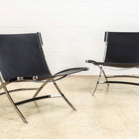 Vintage Postmodern Black Leather and Chrome Lounge Chairs by Antonio Citterio