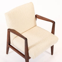 Vintage Mid Century Wood & Cream Upholstered Lounge Chair by Jens Risom