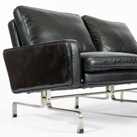 Vintage Postmodern Black Leather & Brushed Steel Loveseat Sofa, 1980s