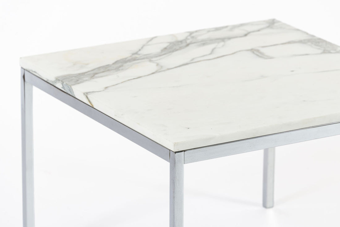 Mid Century Square White Marble Side or Coffee Table by Florence Knoll