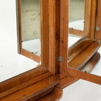 Antique Art Deco Elm Wood Mirrored Armoire Cabinet, 1940s