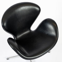 Mid Century Danish Black Leather Swan Chairs by Arne Jacobsen for Fritz Hansen