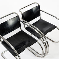 Bauhaus MR 20 Black Leather Arm Chairs by Mies van der Rohe for Knoll, 1979