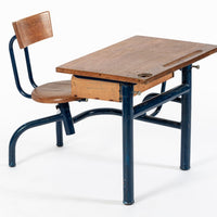 Vintage Antique Wood & Metal Child’s School Desk and Chair in the Style of Jean Prouvé