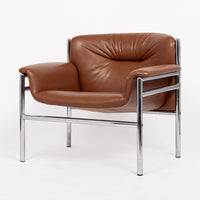 Mid Century Caramel Brown Leather Lounge Chairs by Stendig 1960s