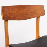 Mid Century Danish Teak Wood & Black Vinyl Dining Chairs