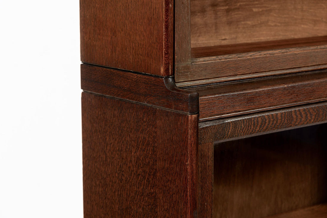 Antique English Tall Stepback Oak Wood Barrister Bookcase Cabinet
