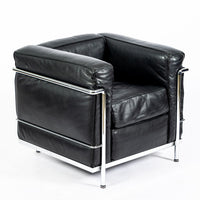 Authentic Cassina LC2 Black Leather Petit Lounge Chair by Le Corbusier, 4x Avail