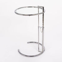 Mid Century Modern Glass & Chrome Round Side Table by Eileen Gray (attr.)