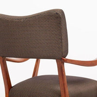 Pair of Mid Century Modern Wood & Brown Upholstered Arm Chairs, 1950s