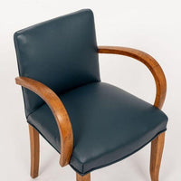Antique Art Deco Maple Bentwood and Blue Leather Dining Chairs 1930s