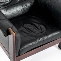 Mid Century Danish Black Leather Lounge Chair in Style of Arne Norell, Matching Sofa
