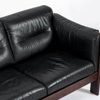 Mid Century Danish Black Leather Sofa in Style of Arne Norell, Matching Chair Avail