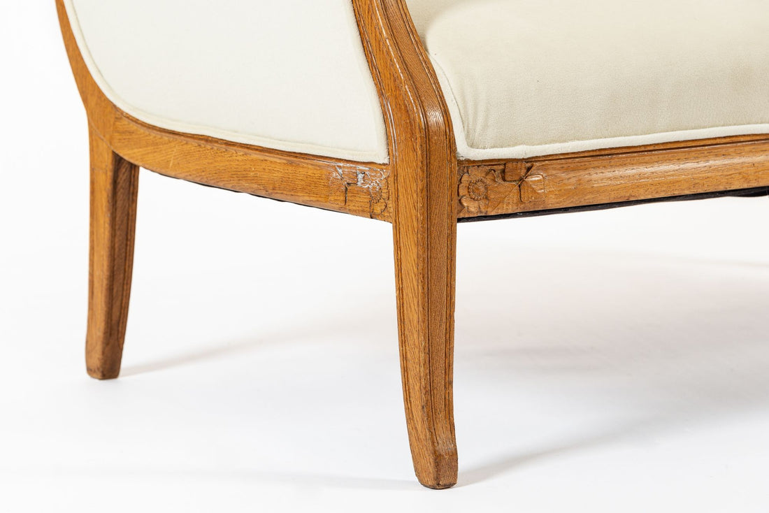 1940s Antique French Art Deco Two-Seat Loveseat Sofa Cream Upholstery
