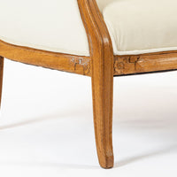 1940s Antique French Art Deco Two-Seat Loveseat Sofa Cream Upholstery