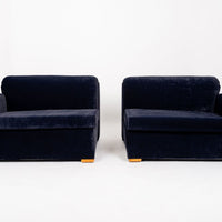 Antique Art Deco Navy Blue Velvet Sofa Couch 1940s