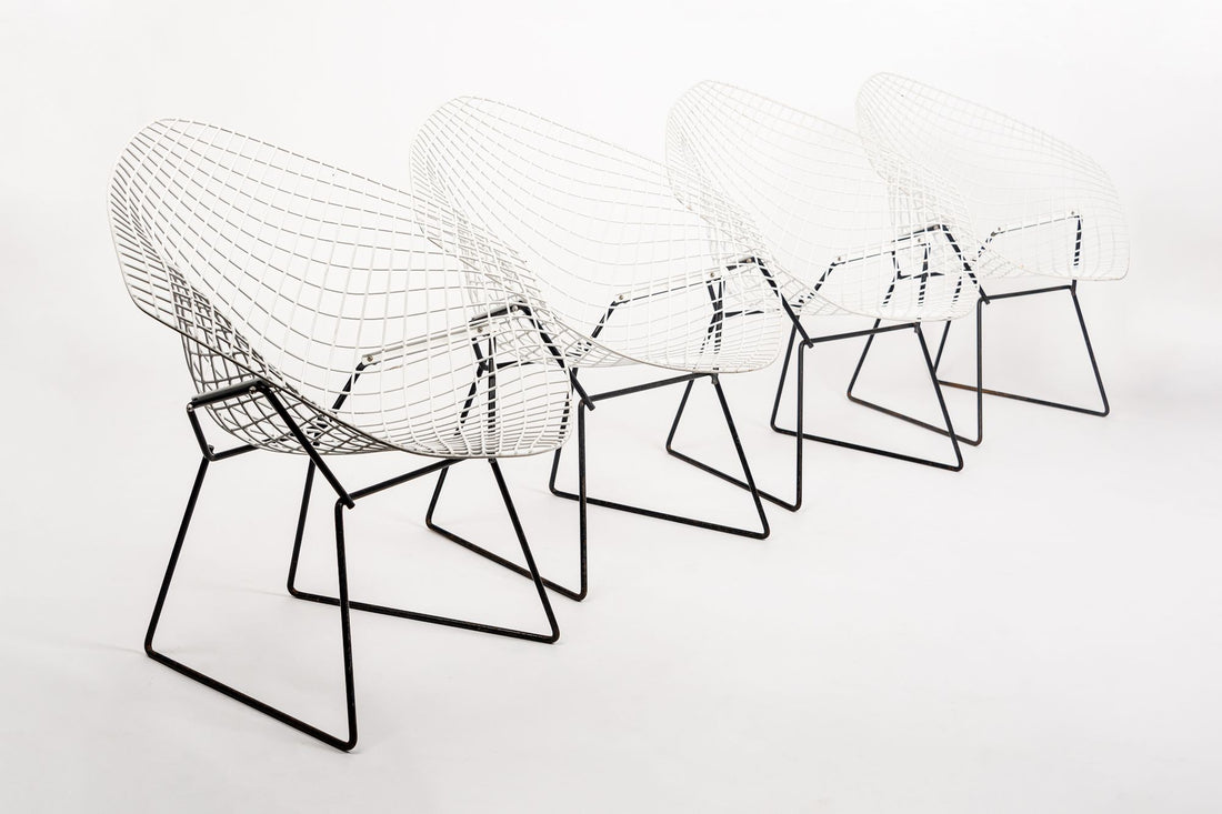 Mid Century White & Black Diamond Wire Chair by Bertoia for Knoll