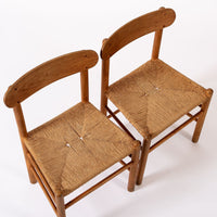Mid Century Danish Wood & Rush Wicker Dining Chairs