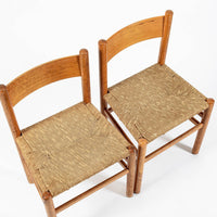 Mid Century Dutch Oak Wood and Rush Chairs by Johan van Heuvel