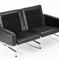 Vintage Postmodern Black Leather & Brushed Steel Loveseat Sofa, 1980s