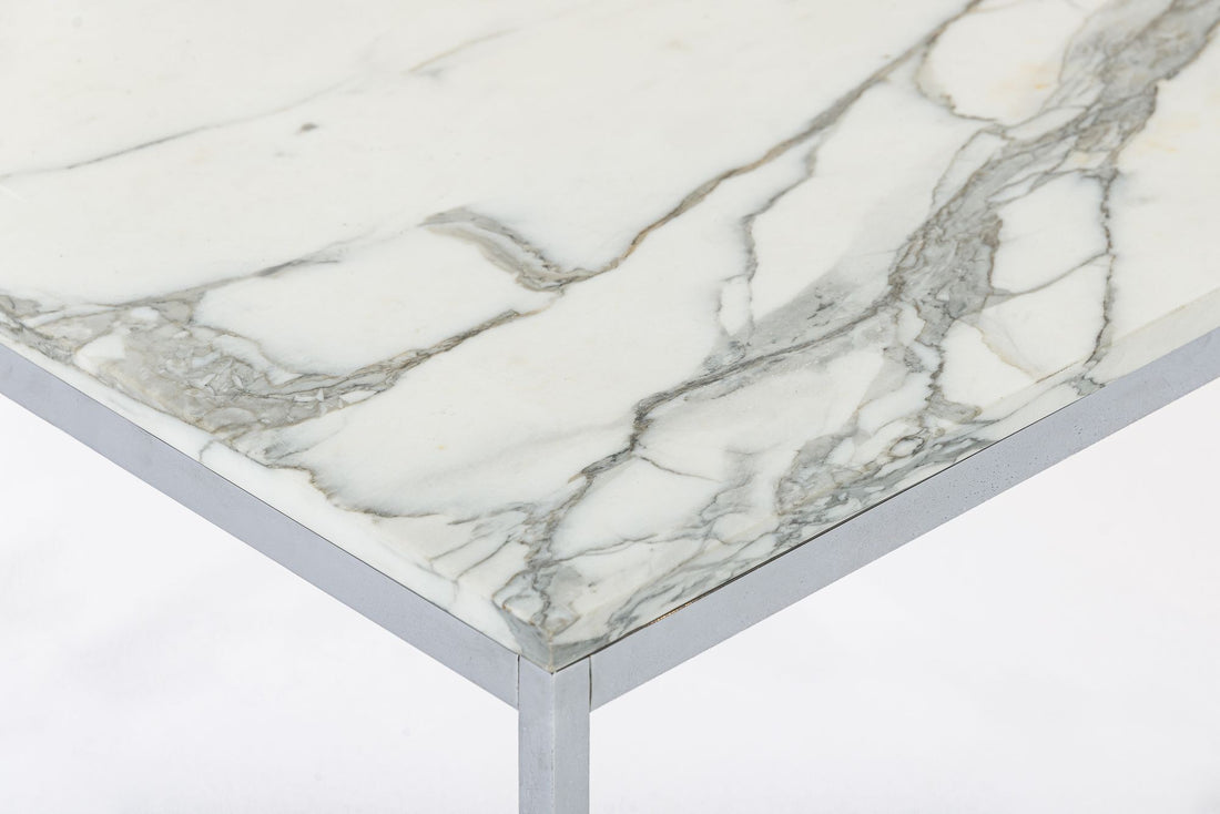Mid Century Square White Marble Side or Coffee Table by Florence Knoll