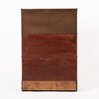 Antique Three Shelf Wood Barrister Bookcase Cabinet with Leaded Glass