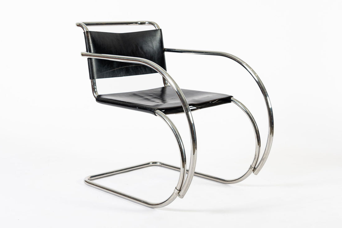 Bauhaus MR 20 Black Leather Arm Chairs by Mies van der Rohe for Knoll, 1979