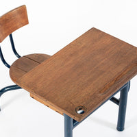 Vintage Antique Wood & Metal Child’s School Desk and Chair in the Style of Jean Prouvé