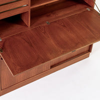 Mid Century Danish Teak Wood Drop-Down Secretary Desk Wall Unit