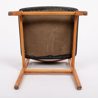 Mid Century Danish Teak Wood & Black Vinyl Dining Chairs