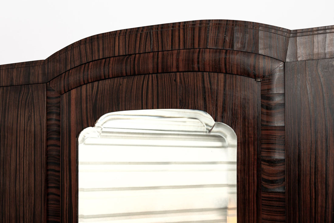 Antique French Art Deco Macassar Ebony Wood Wardrobe Armoire Cabinet, 1940s