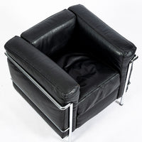 Authentic Cassina LC2 Black Leather Petit Lounge Chair by Le Corbusier, 4x Avail