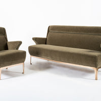 Restored 1940s Art Deco Sofa Mink Mohair, Matching Chair Available