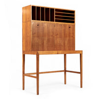 Exceptional Mid Century Danish Drop-Front Secretary Desk & Wall Shelf by Ditzel